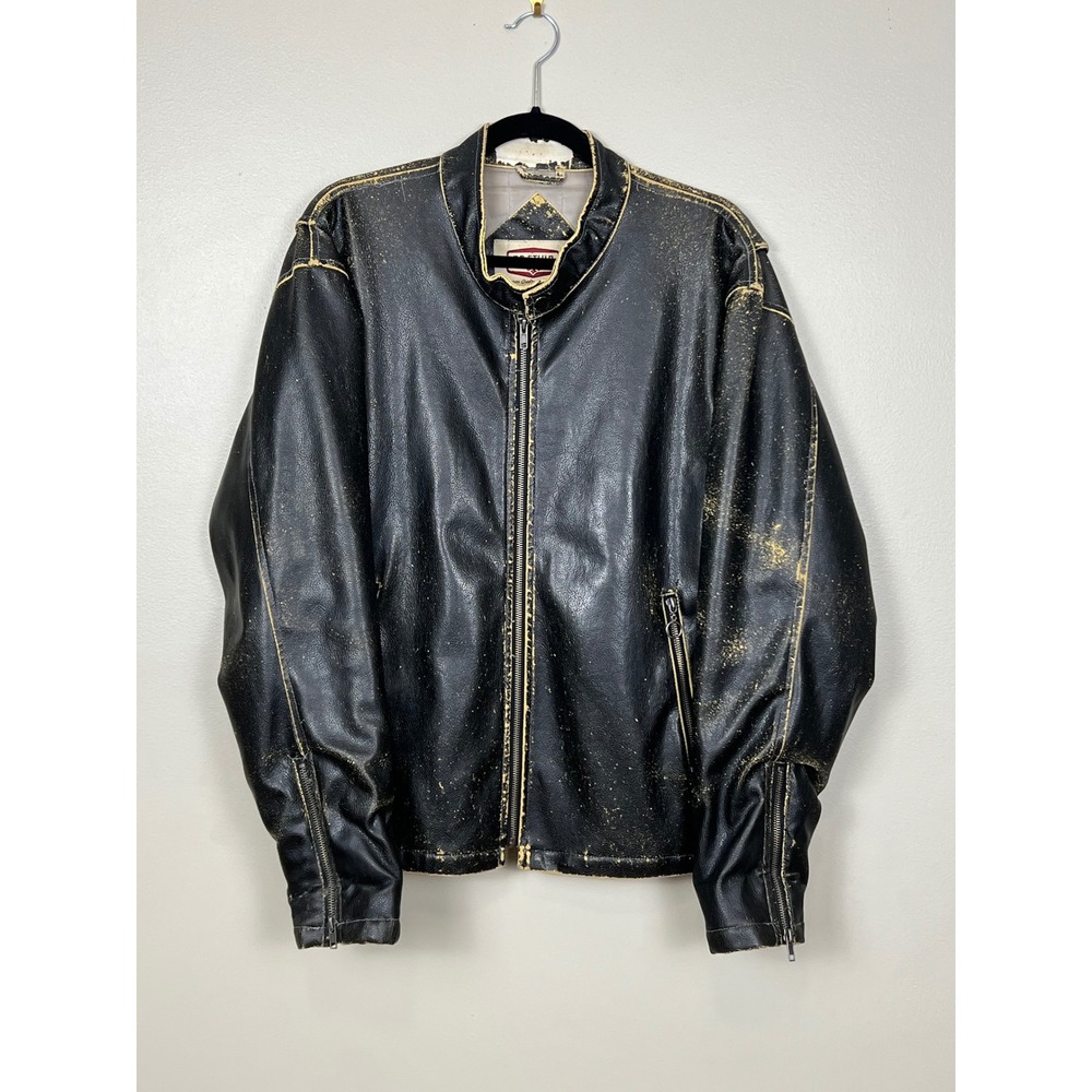BC Ethic Mens Faux Leather Distressed Grunge Jacket Black Full Zip B6267-IM Med